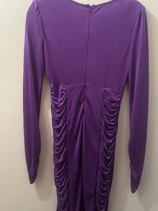 Catherine Malandrino Lush Purple Ruched V Neck Bodycon Silk Nylon Dress - Picture 13 of 16